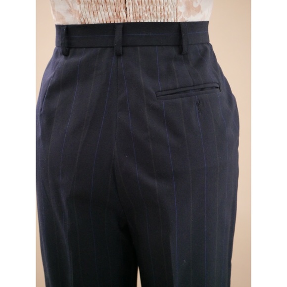 High Waisted Pant Vintage Trousers Pleat Front Navy Blue Pinstripe Evan Picone - Picture 5 of 6